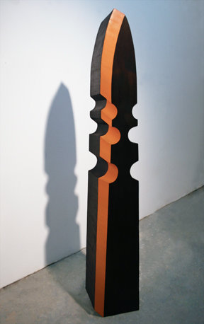 Rachel Beach, "The Buccaneer", 2008, walnut veneer, oil paint, mixed mediums, 38 3/4 x 6 1/2 x 5 1/2