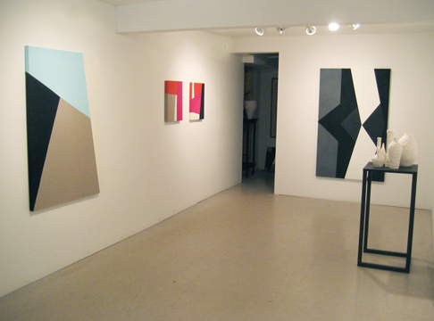 Installation view of Sarah Crowner, Paintings and Pots. Courtesy of Nicelle Beauchene Gallery.