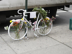 New York "ghost bike" memorial. Image via flickr user bicyclesonly.
