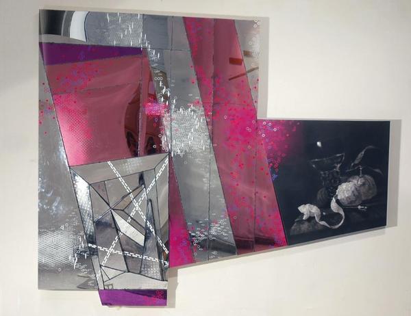 Shimon Okshteyn, "Reflection #8", 2007, graphite, canvas, mixed media, paint, mirror. Via Heist.